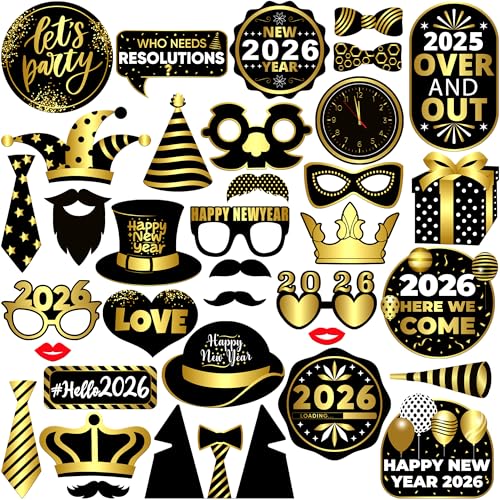 KatchOn New Years Eve Photo Booth Props 2026, Pack of 35