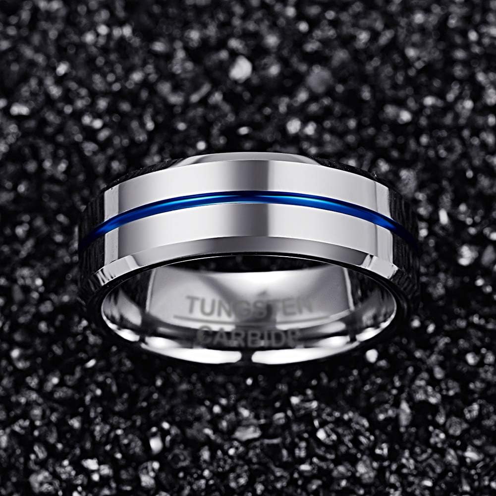 NUNCAD 8mm Men's Tungsten Rings Black Red/Blue/Rose Gold Grooved Center Matte Finish Wedding Band Polished Beveled Edges Size 4 to 16 - Image 5