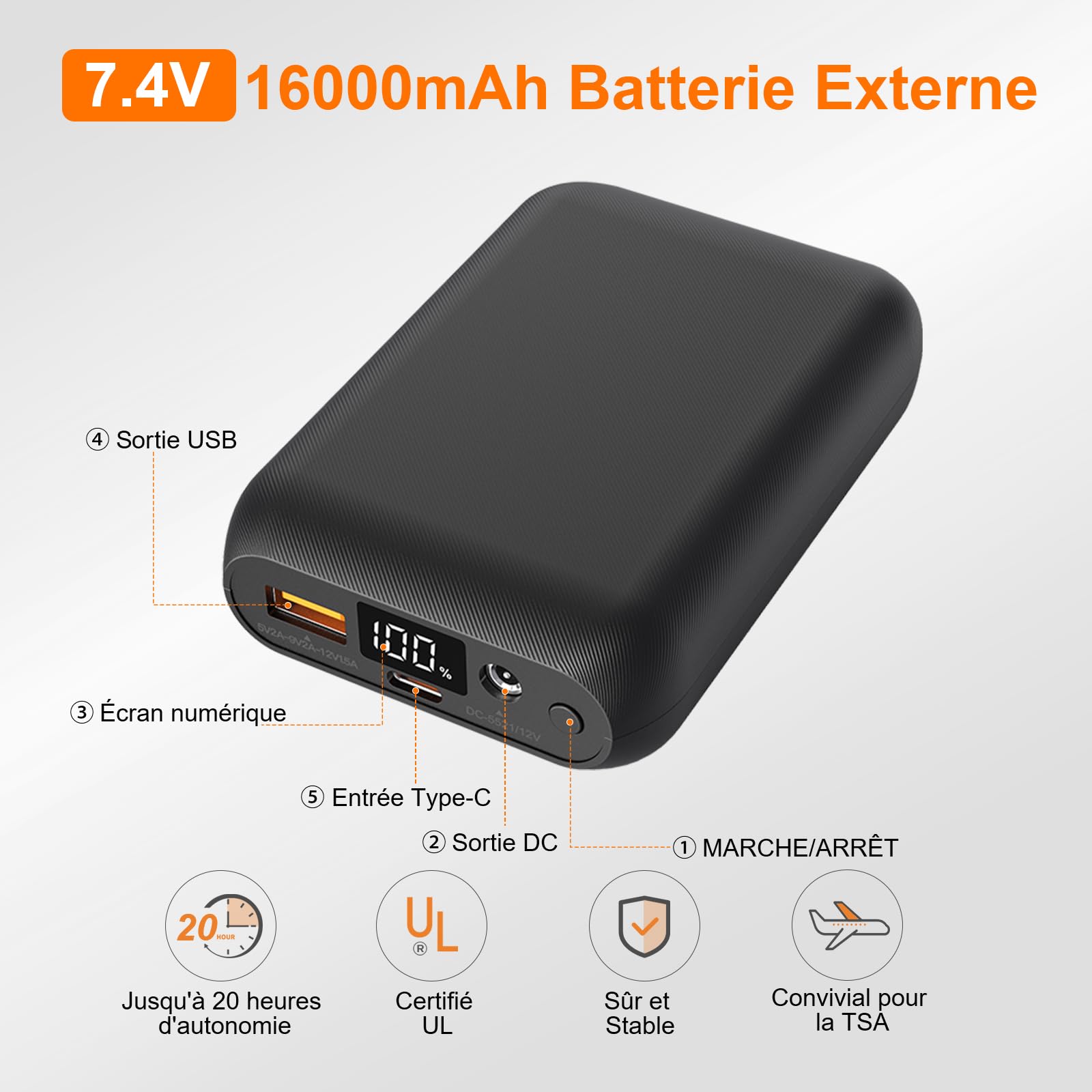 Gilet Chauffant Femme avec Batterie Incluse de 16000mAh 7.4V, Electrique Gilet Chauffant Matelassé Léger-S
