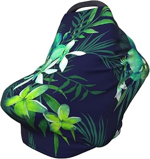 Paint Tropical Watercolor of Exotic Flowers Jungle Palm Leaves Floral Leaf Summer Baby Car Seat, Rain Shelter, Multifunctional Nursing Cover for Newborns, Mother Care, Breastfeeding