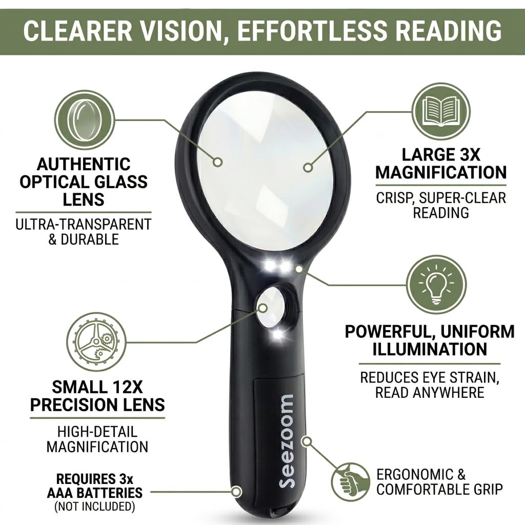 Kaome - Lupa Recargable con luz, 3 x 45 aumentos, Lupa Regulable con luz LED para Leer, Lupa de Mano para Explorar, Joyas, Pasatiempos y Manualidades