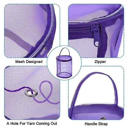 Image of PATIKIL Yarn Storage Bag, Portable Crochet Knitting Bag Case Skein Ball Holder Mesh Basket Organizer Tote for Sewing Craft Projects, Purple