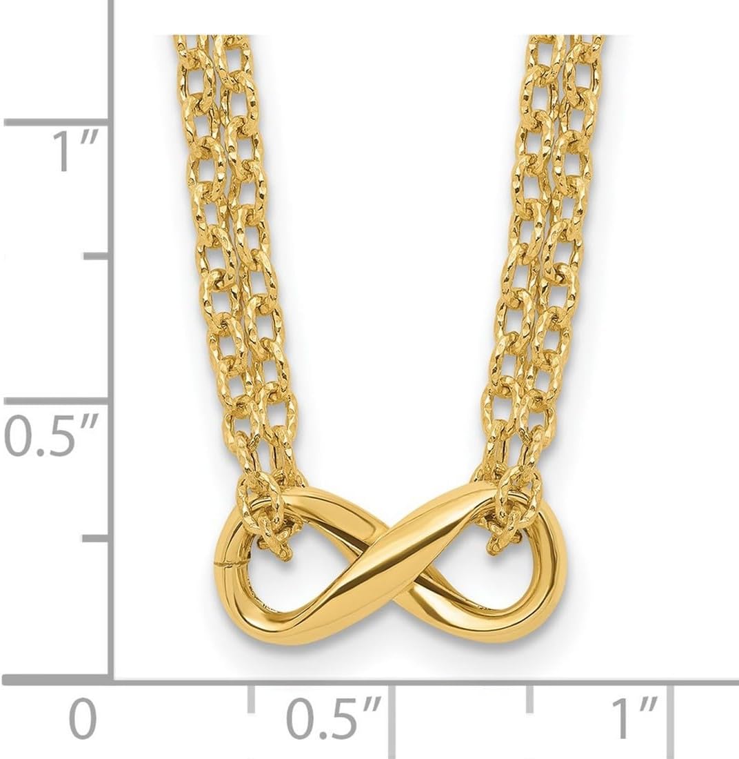 JewelryWeb 16.4mm 14k Solid Yellow Gold Polished 2-strand Infinity Necklace 18 Inch Strand Necklace for Women
