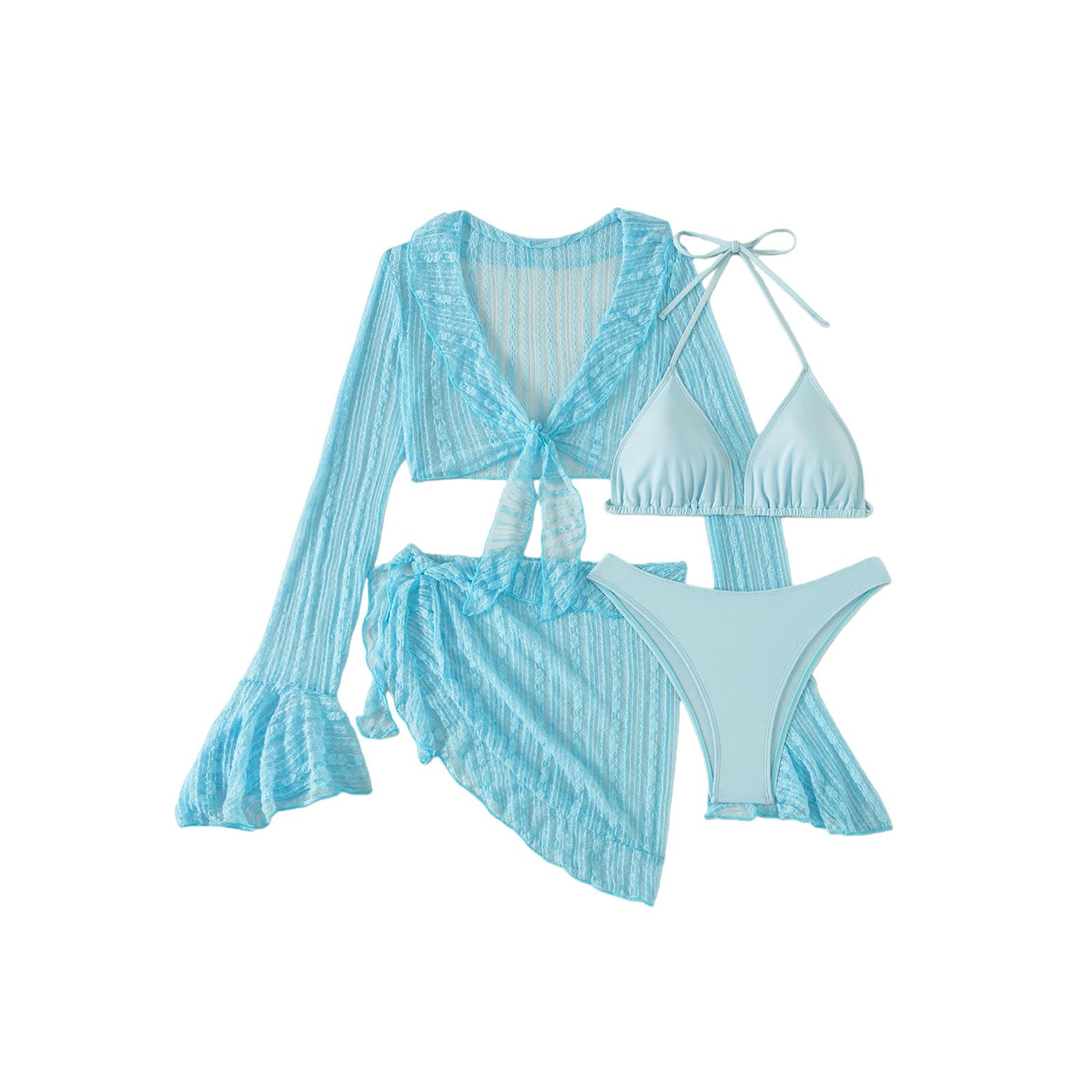 Maillot de Bain String Femme Push-up Ensemble Bikini Brésilien Vêtements Plage-Bleu-XL