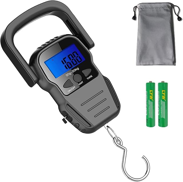 Digital Fish Scale, Luggage Scale, Weight Hanging Hook Scale,110lb/50KG-Backlit LCD Display,Waterproof Bag