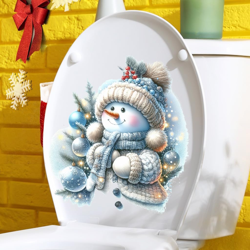 3 Sheets Christmas Toilet Stickers Decals Self-Adhesive Snowman Design Toilet Lid Seat Cover Stickers for Merry Christmas Party Xmas Bathroom Home Wall Decoration