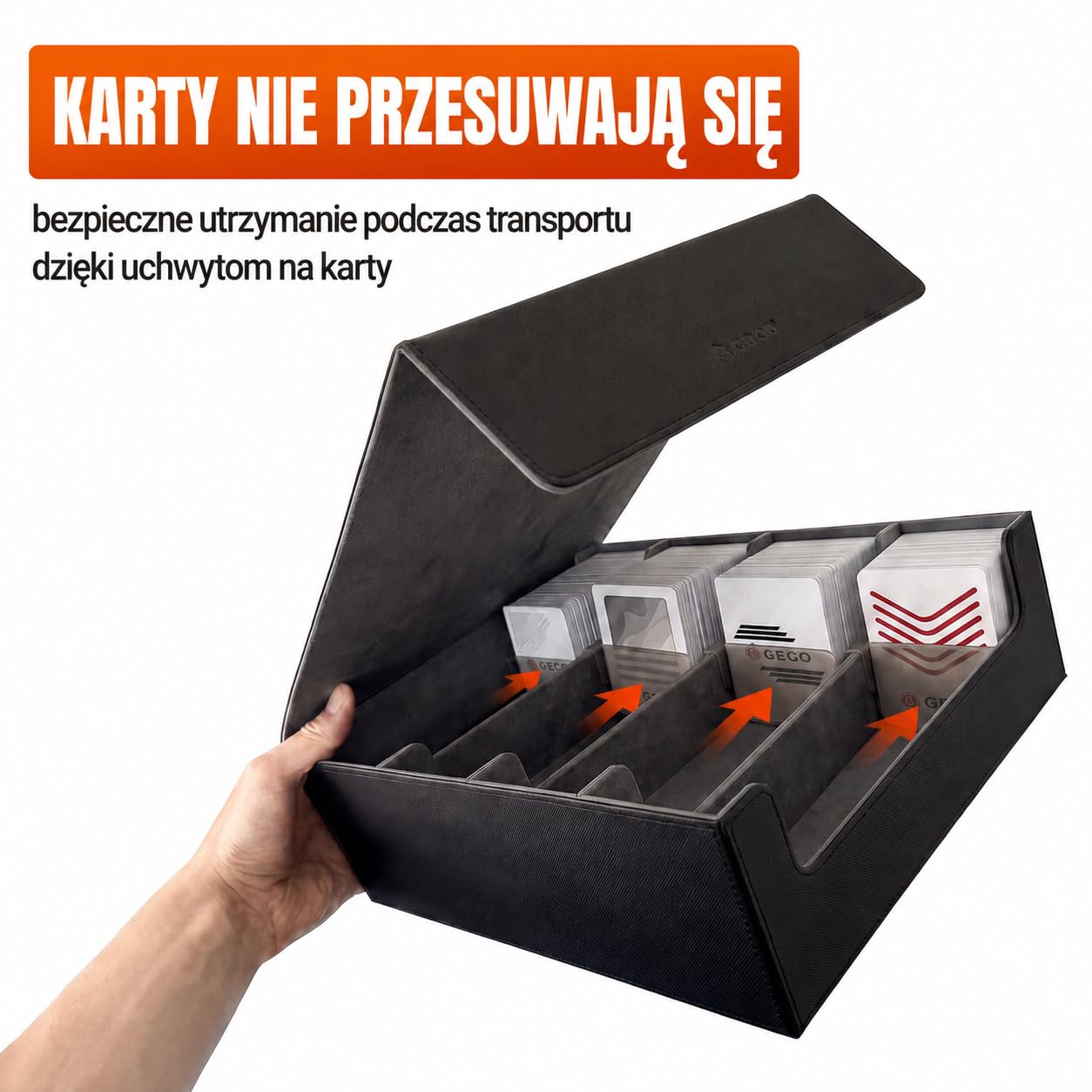 GECO® Pudełko na 2400+ kart kolekcjonerskich – Czarne | Magnetyczny deck box z 12 przegródkami i 4 blokadami – Pudełko premium na karty i akcesoria