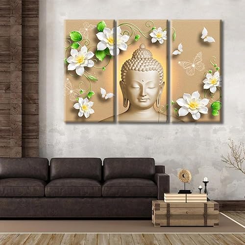 Vista 236 de TUMOVO Wall Art for Living Room Buddha Sculpture Flower Paintings Canvas Wall Art 3 Panel Wall Art Canvas Artwork Wall Decor Large Wall Decor Canvas