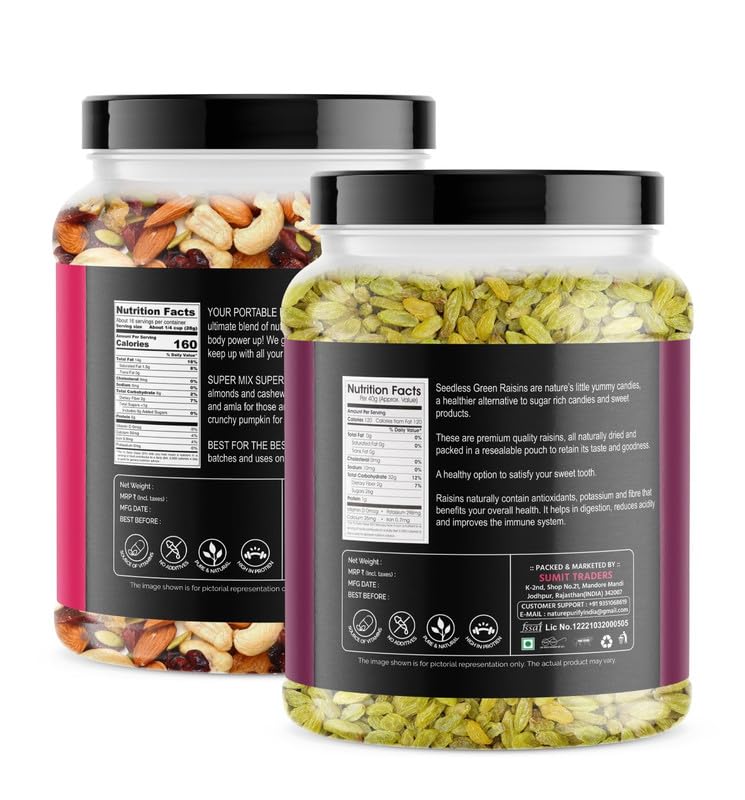 Image of Nature Purify Dried Fruits Combo Mix Dry Fruits and GreenRaisins 250gm Each Pack OF 2 | Healthy Snacks Mixed Nuts with Dry Fruit | Nutrient-Rich Snack for Wellness | Diwali Gift