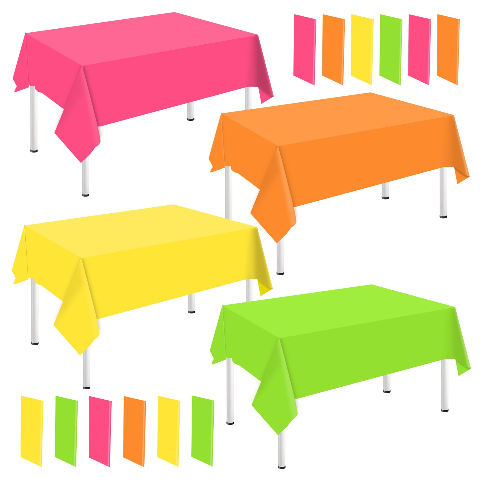 JarThenaAMCS 4Pcs Neon Color Plastic Tablecloth Fluorescent Table Cover Waterproof Rectangle Table Cloth for Party Table Decoration Supplies, 54 x 108