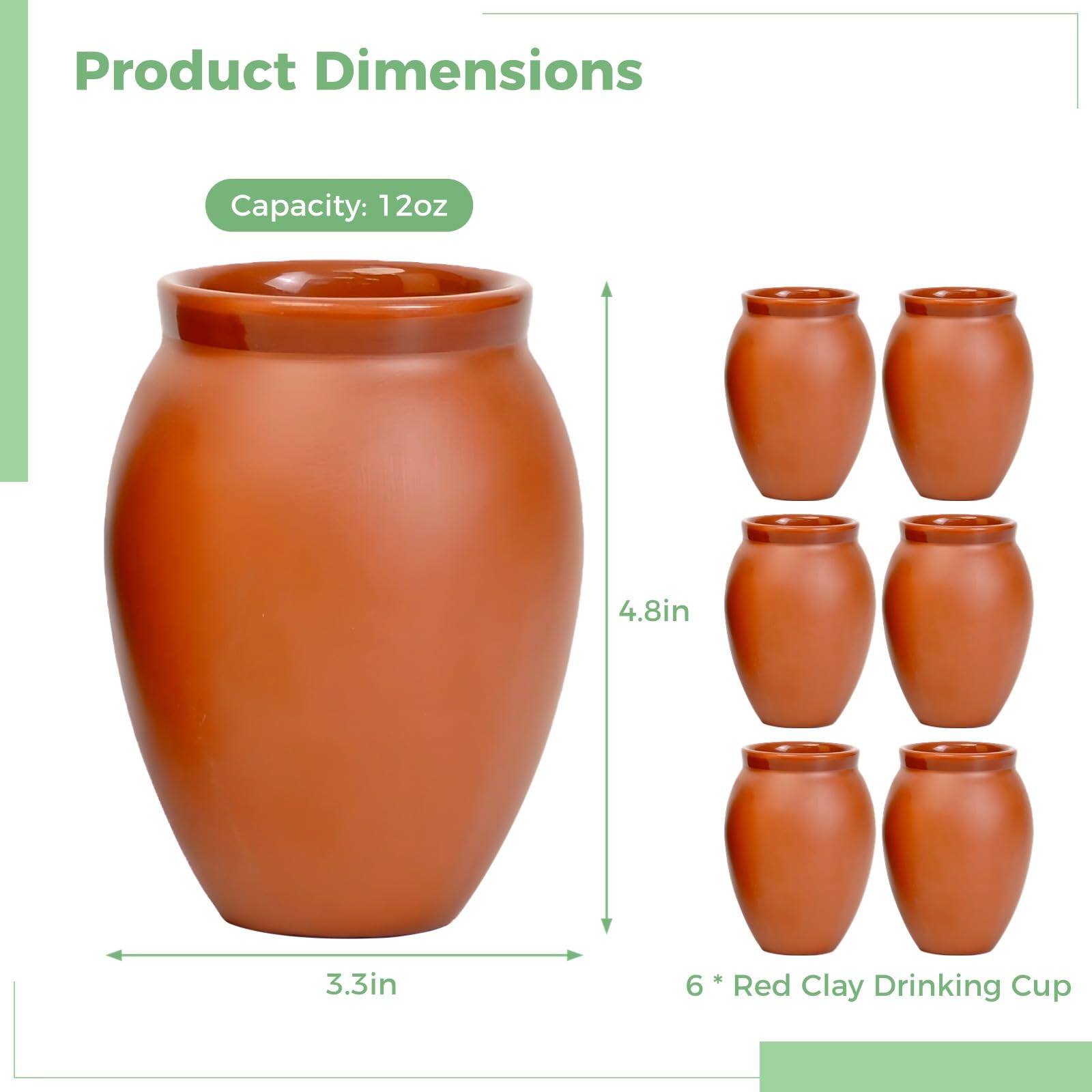 Cantaritos de Barro Mexicanos, 6 bicchieri in argilla rossa da 350 ml, per vasino cantaritos, Jarritos de Barro Mexicanos, bicchieri di argilla per tequila, margarita, mojito, festa