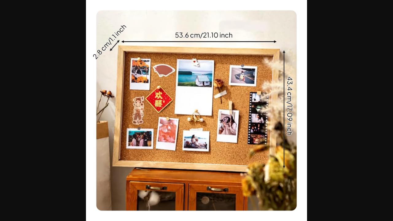 Cork Photo Display Board, Wooden Picture Frame Arrangement, DIY Wall Decor Organizer Natural Wood 40.4 * 50.6cm-image-18