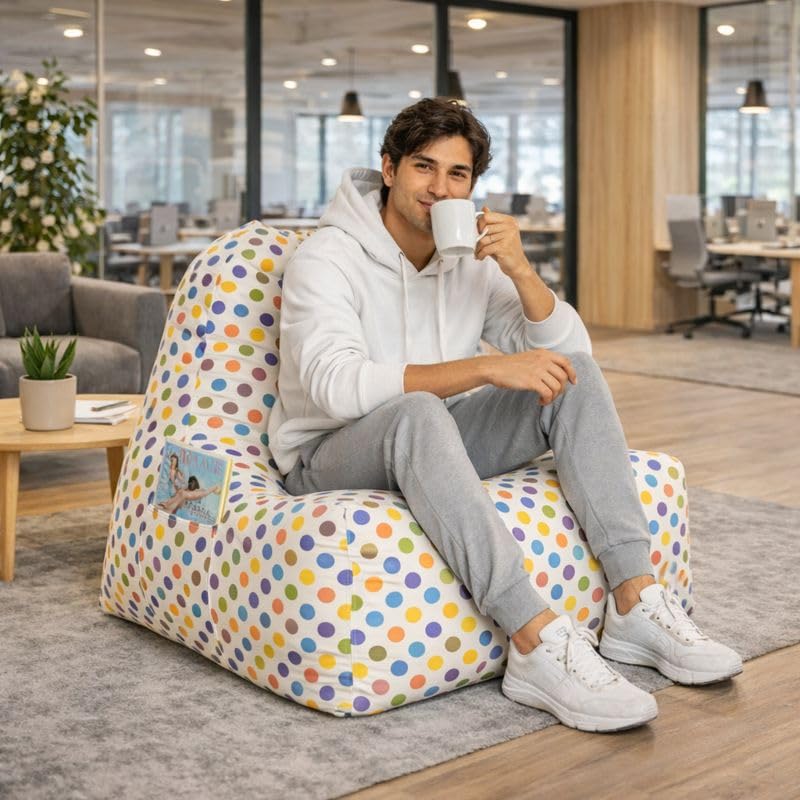 Image of Style Homez Hackey Cotton Canvas Polka Dots Printed Bean Bag XXL XXL Size Filled with Beans Fillers