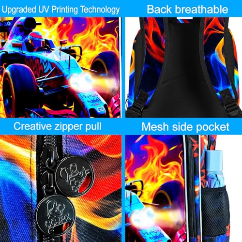 Image of 3Pcs Cars Backpack for Boy, 17 inch Bookbag for Elementary Preschool Kindergarten, Kids Fire School Backpacks with Lunch Box (Red)