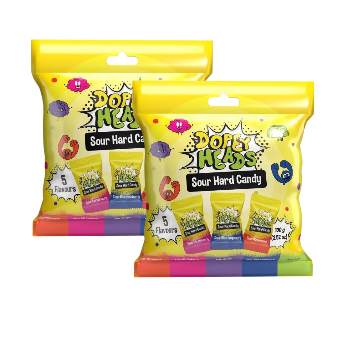 HALAL | Assorted | Sour Hard Candy | Watermelon | Strawberry | Grape | Blue Raspberry | Apple | Pack of 2 | Weight 100g Each (Assorted Sour Hard Candy)