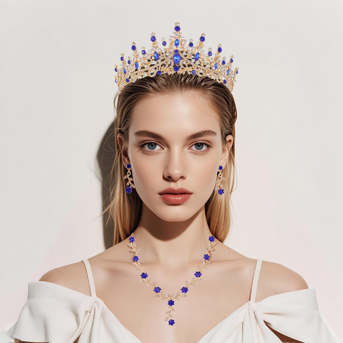 Kamirola Tiaras and Crowns for Women,Tiaras Earrings Necklace, Crystal Bridal Jewelry Set (TR48)