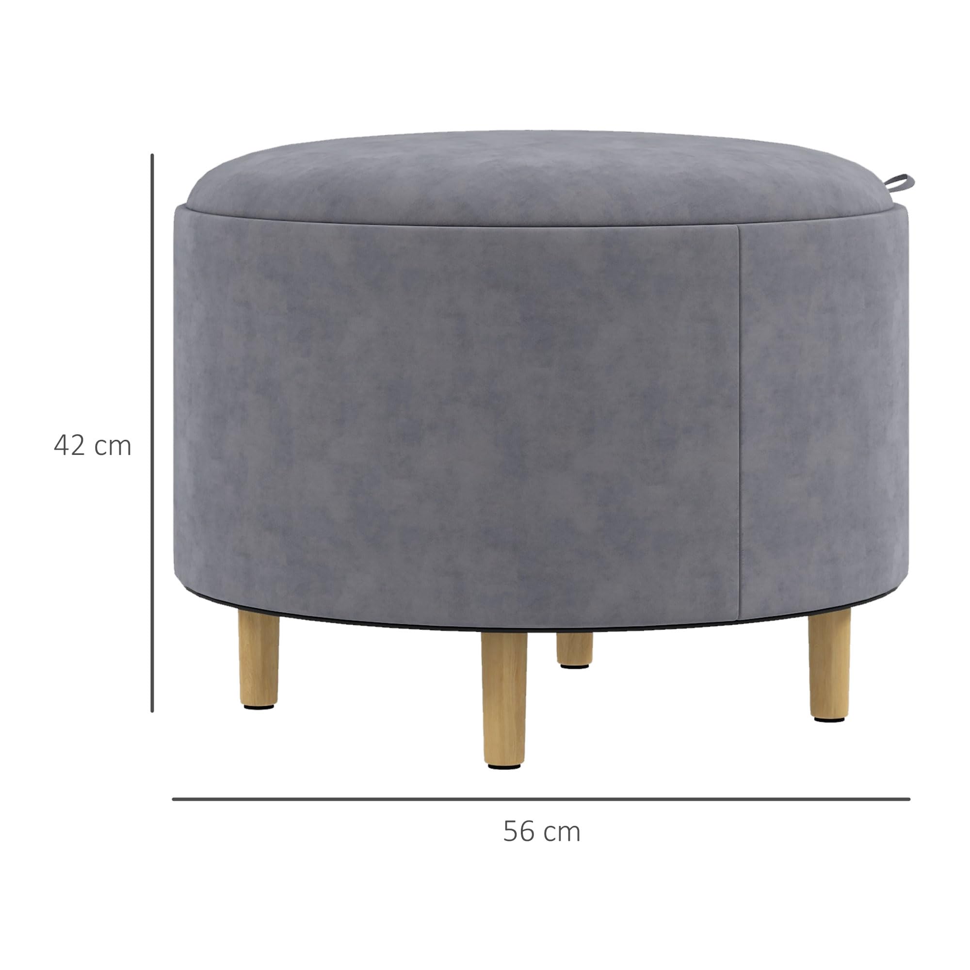 HOMCOM Pouf Contenitore in Tessuto Sherpa da 120 kg max con Vassoio a Ribalta, Tavolino da Caffè in MDF e Faggio con Spazio a Scomparsa, 56x56x42 cm, Grigio