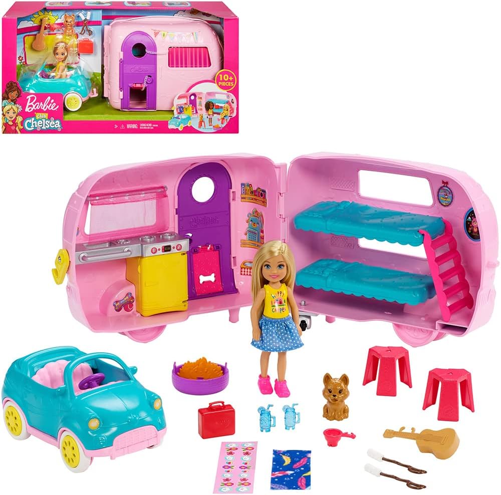 バービー(Barbie) 【オンライン限定】チェルシーとたのしいキャンプギターもたきびもたのしめるキュートなくるまとトレーラーのセット(ドール付) 【着せ替え人形】【3才~】 FXG90