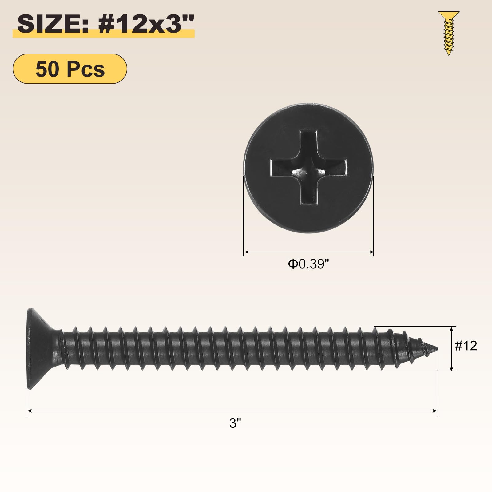 METALLIXITY Countersunk Phillips Wood Screw (#12x3") 50Pcs - Image 2