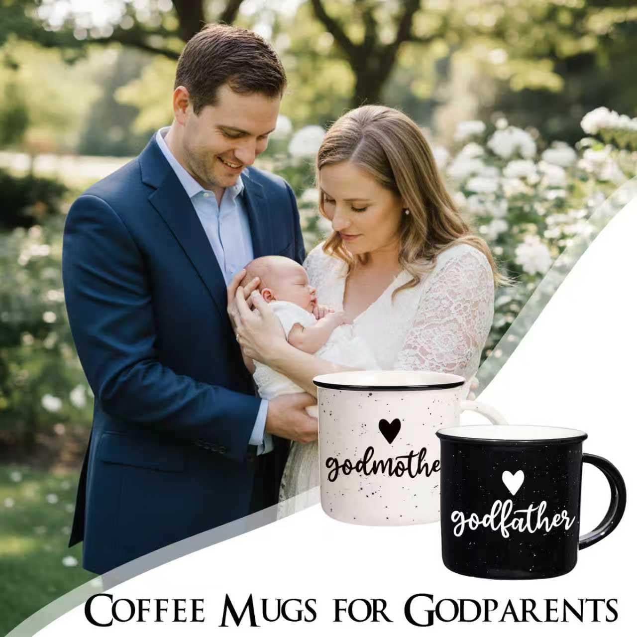 Physkoa Godparents Proposal Gift – 11oz Will You Be My Godparents Mug Set, Godmother and Godfather Proposal Gifts, Godparents Gifts for Baptism, Ceramic Coffee Cups for Christening