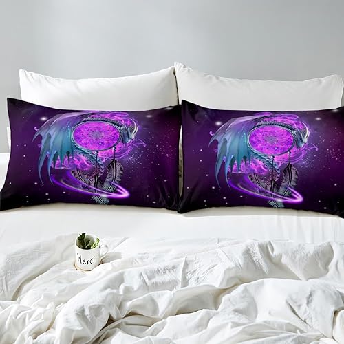 Miniatura 5 de Erosebridal Juego de ropa de cama con diseño de galaxia tamaño matrimonial, diseño de atrapasueños con temática bohemia, juego de funda de edredón