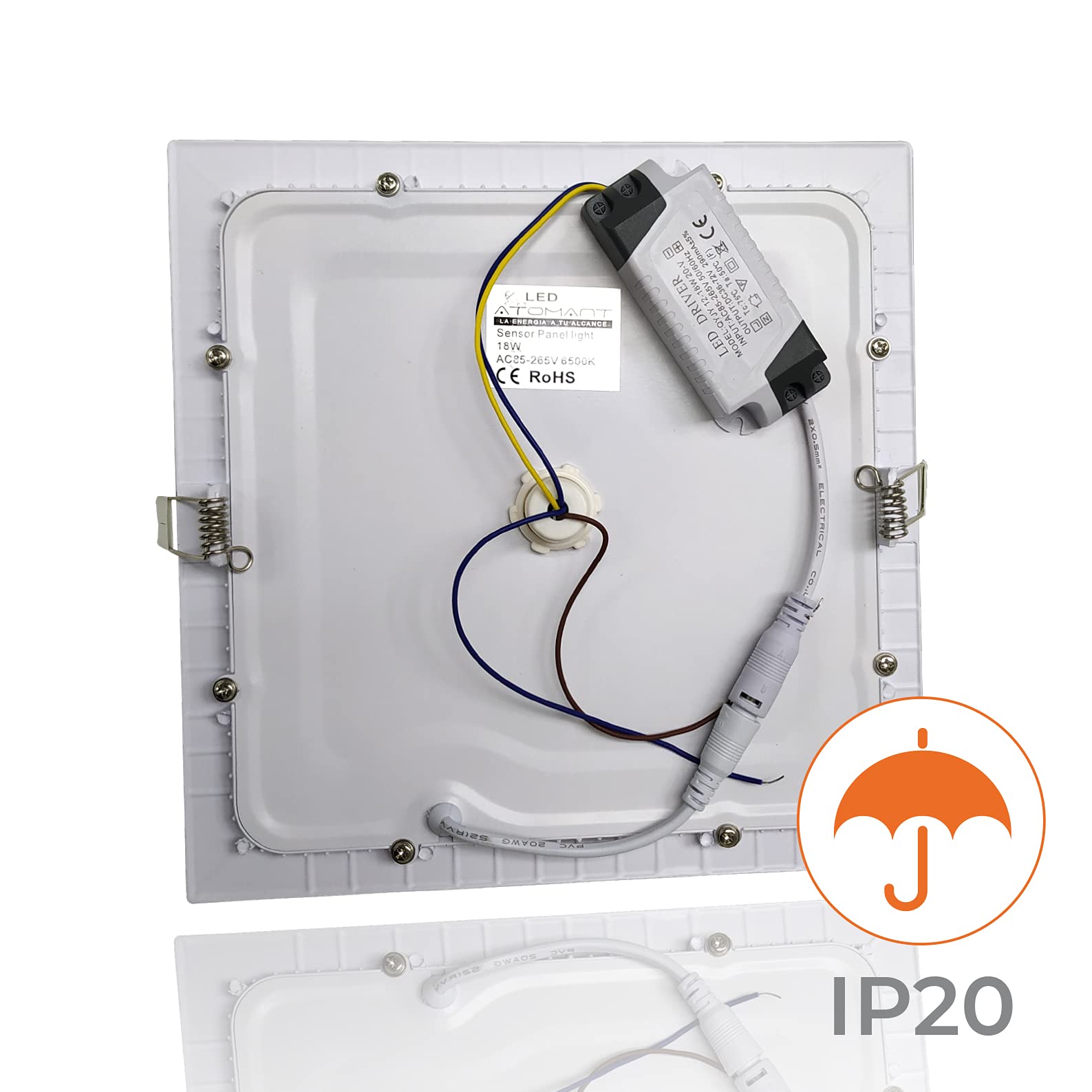 LED ATOMANT 5x Panel LED Empotrable 220mm 18W Color Luz Fria con Sensor | Color Blanco Frio 6500K, 1600 Lumenes, Sensor crepuscular