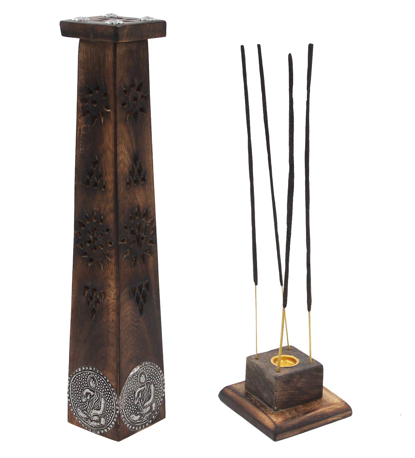 DharmaObjects Wooden Artisan Decor Table Top Incense Stick Holder Burner Tower Stand (Blessing)