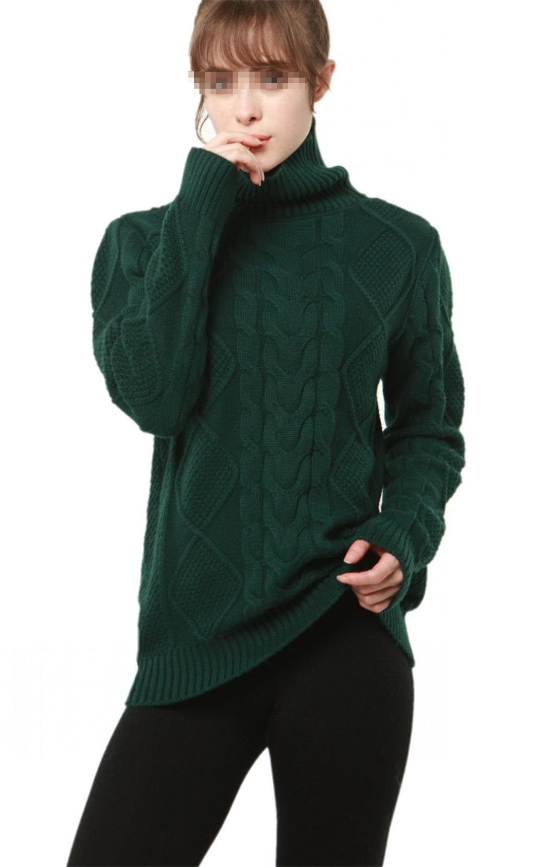 Vogrtcc Maglione Dolcevita da Donna Pullover Intrecciato Spesso A Maniche Lunghe in Maglia di Lana di Cashmere con Fondo
