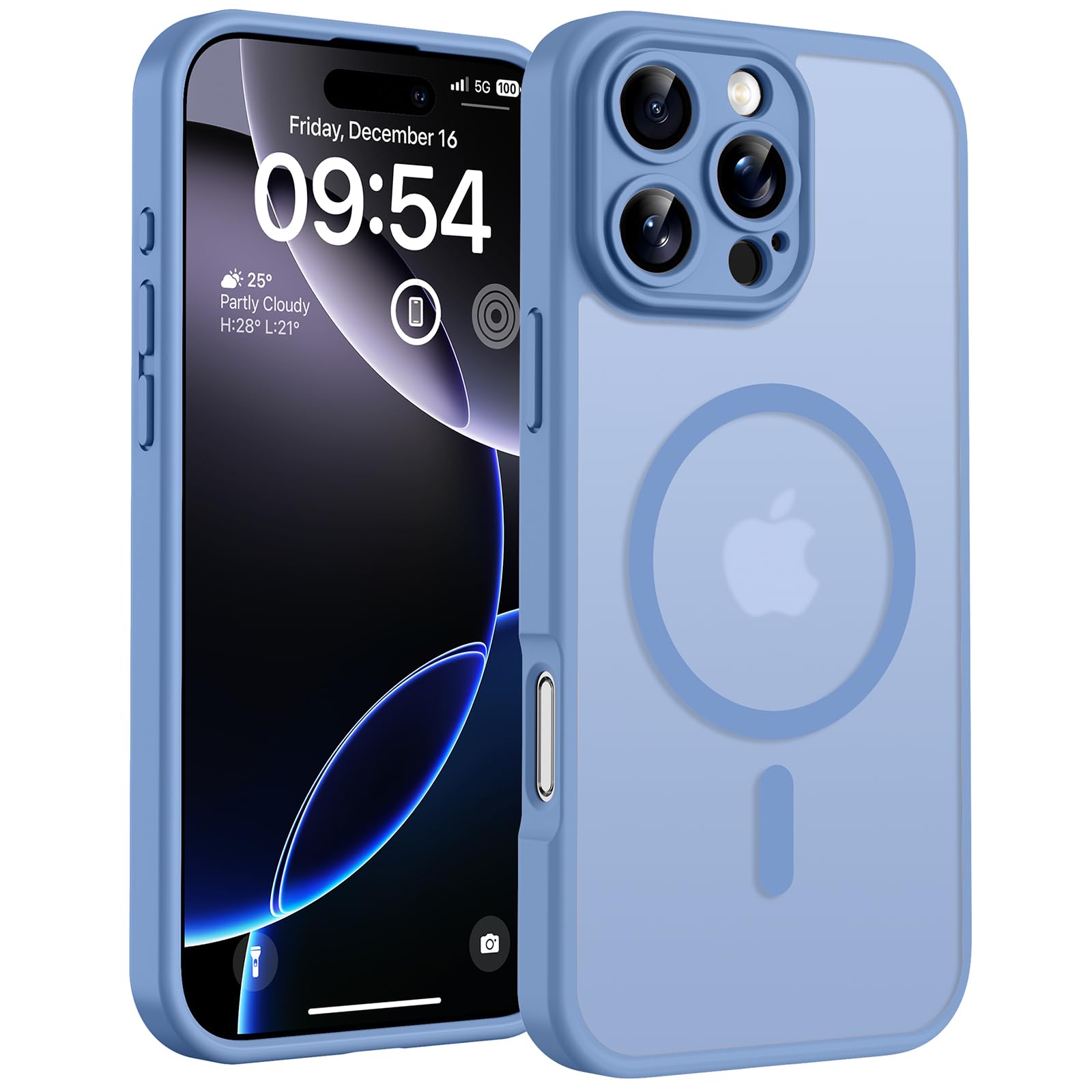 TOCOL Cover Magnetica per iPhone 16 Pro 6,3 Pollic, Compatibile con MagSafe, Protezione Fotocamera Integrata, Custodia Antiurto Traslucida Opaca, Blu Chiaro