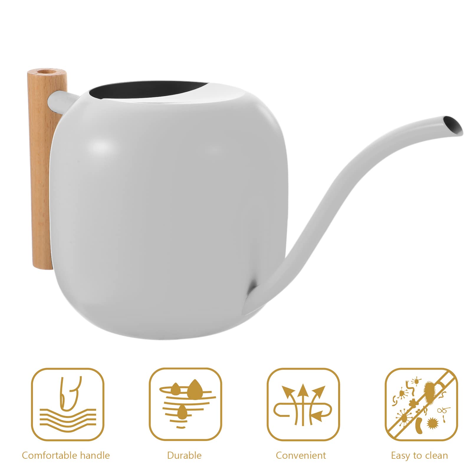 Vintage Gießkanne aus Edelstahl mit Holzgriff 1200ml Weiß | Drinnen und Draußen, Leicht Nachzufüllen, Stabiles Design, Büro und Zuhause