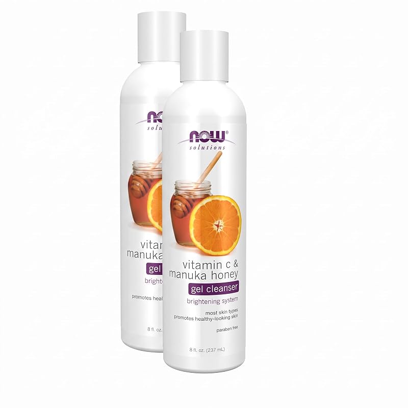 Gel de limpeza facial NOW Foods com vitamina C e mel de Manuka, Pacote com 2