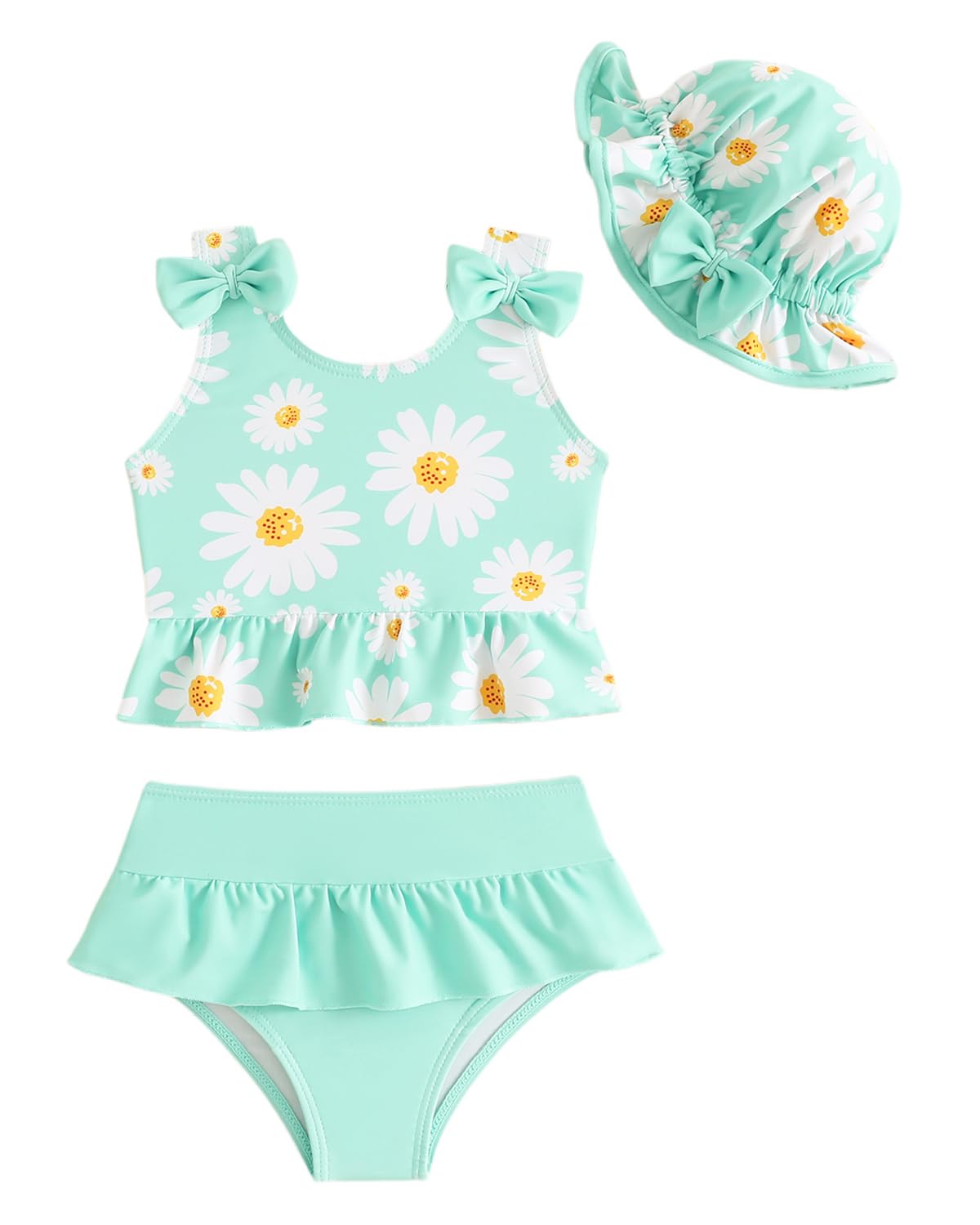 UV Badebekleidung Baby Badeanzug Gr 74-98, 3-Teilig Tankini Mädchen Set mit Hut, UV Kleidung Baby UV Shirt Kleinkinder UV Anzug Schwimmanzug Schutz
