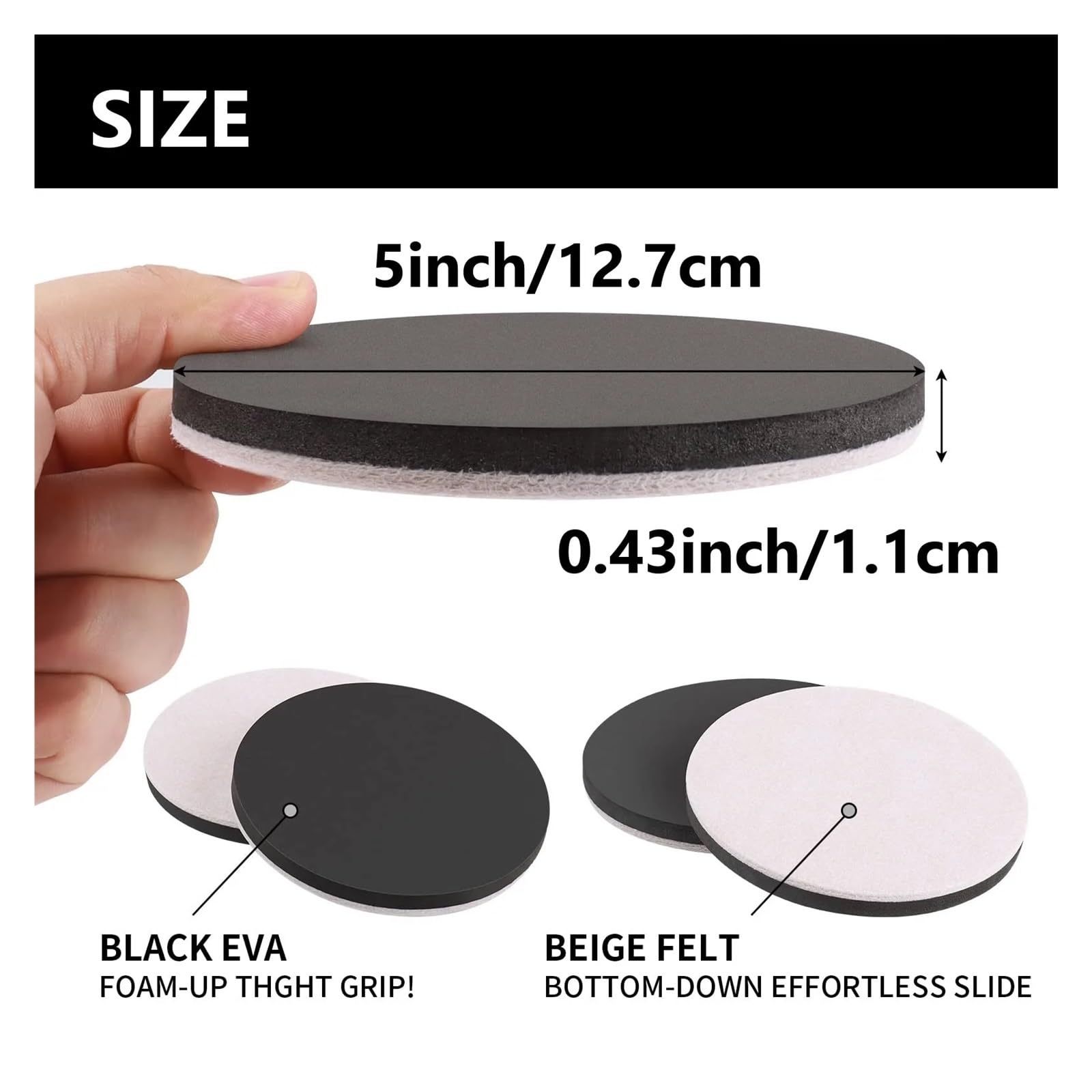 Almohadillas para Muebles 8 Deslizadores de Fieltro for Muebles 5.0 in for Suelos Madera, Almohadillas móviles Reutilizables para Suelos de Madera, protección de Muebles
