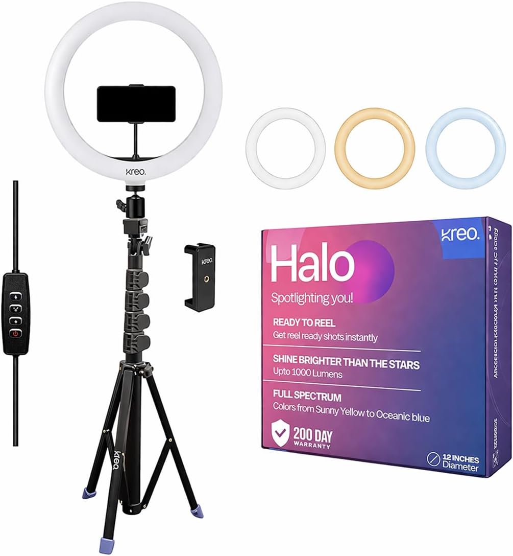 Kreo Ring Light 12" for Video Shooting Professional Studio Light with Stand, Ringlight kit for YouTube Instagram with Accessories (12" RL W/Tripod)
