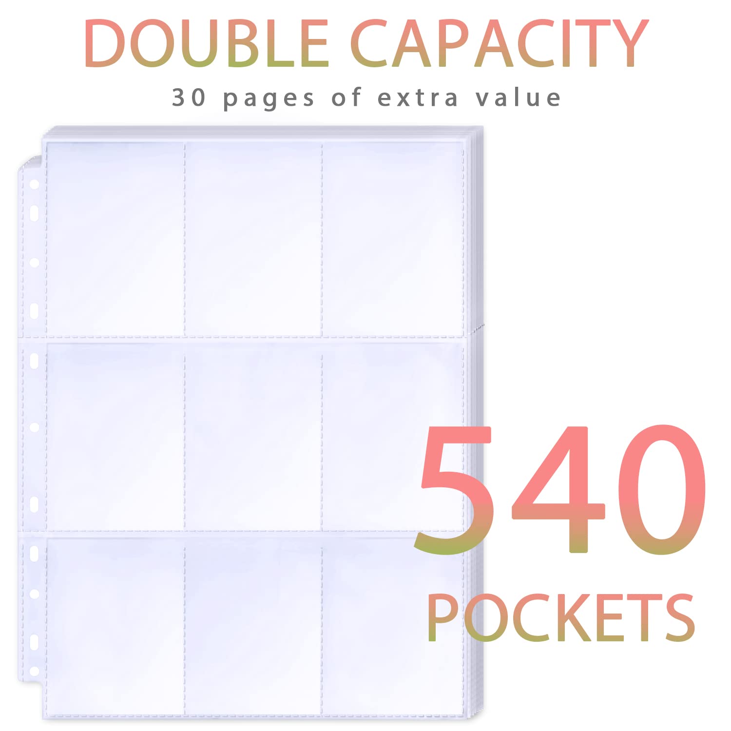 540 Buste per Carte da Collezione, Doppio Lato 9 Sacchetti, Fogli di Carte Ultra Trasparenti 11 Fori per Raccoglitore ad Anelli 2/3/4, Buste per Carte da Gioco, Carte di Calcio