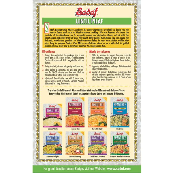 Miniatura 2 de Sadaf Adas Polo - Mezcla de arroz con lentejas basmati Pilaf - Comida tradicional de Oriente Medio - Arroz Basmati Mix - Kosher - 12 onzas