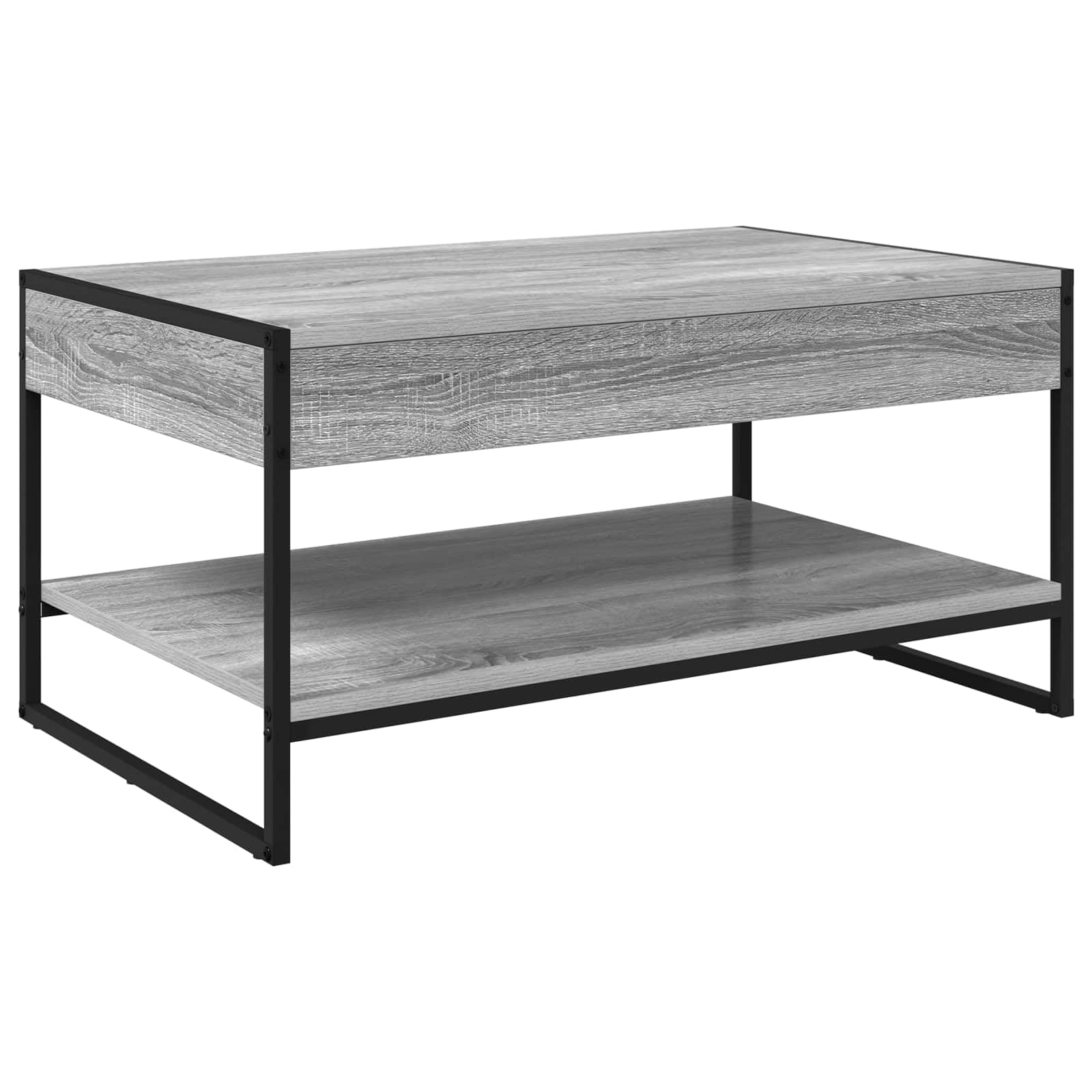 Couchtisch Graues Sonoma Holzwerkstoff 80 x 50 x 40 cm mit Ablagefach und Stahlbeinen moderner Wohnzimmertisch für Sofa Lounge mit Stauraum und Ablagefach