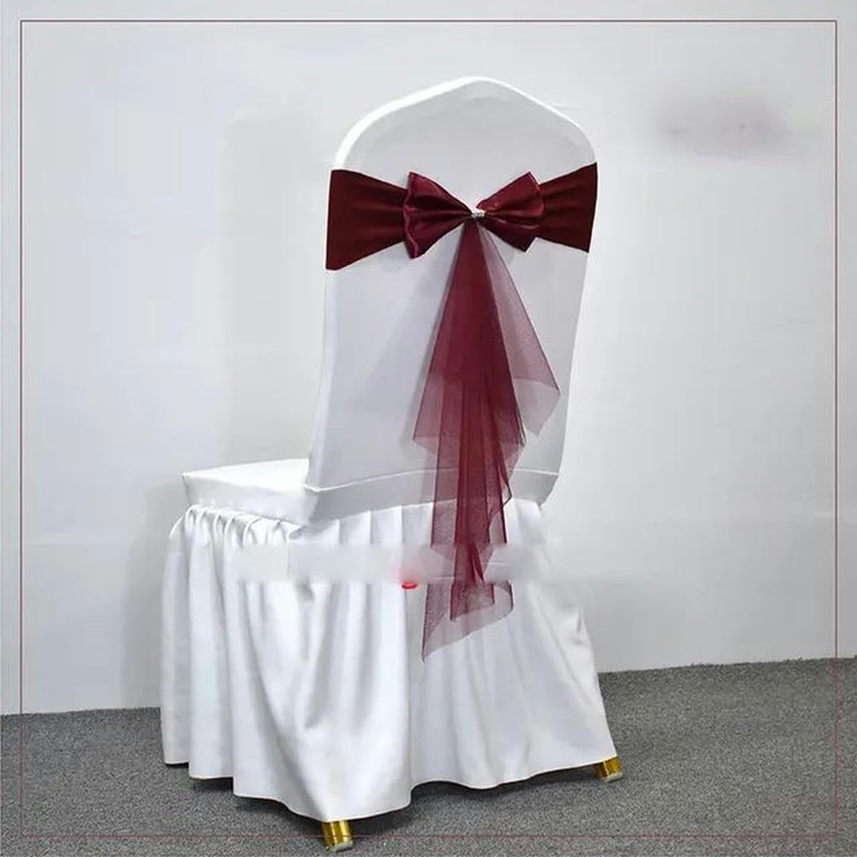 Tbddsd Single Bow Burgundy Chair Covers With Bows, 10-50Pcs Spandex Chair Sashes With Sash Wedding Gauze Stretch Bows For Banquet Party Event Decoration Supplies-Single Bow