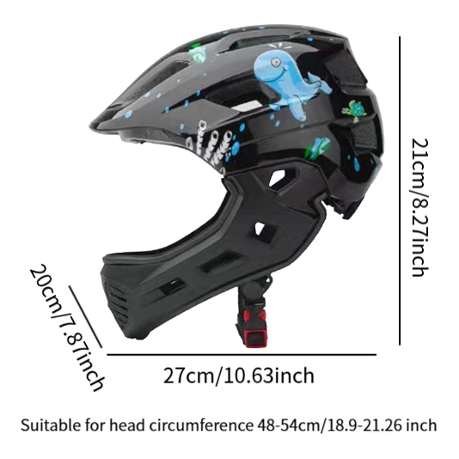 Casque Intégral Enfant Velo avec Mentonnière, Taille Ajustable 48-58 cm, Design Respirant, Lumière Arrière