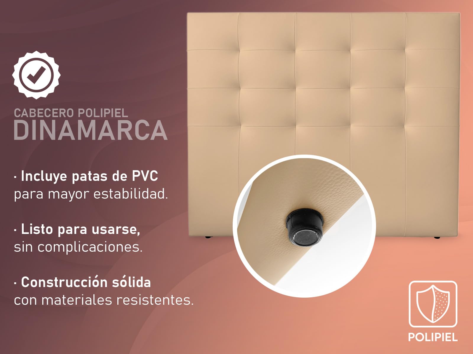 amuéblate Online, Cabecero Modelo Dinamarca Acolchado, Tapizado en Polipiel de Alta Gama, Medidas: 160 x 120 cm (para Cama de 150 y 160) Beige