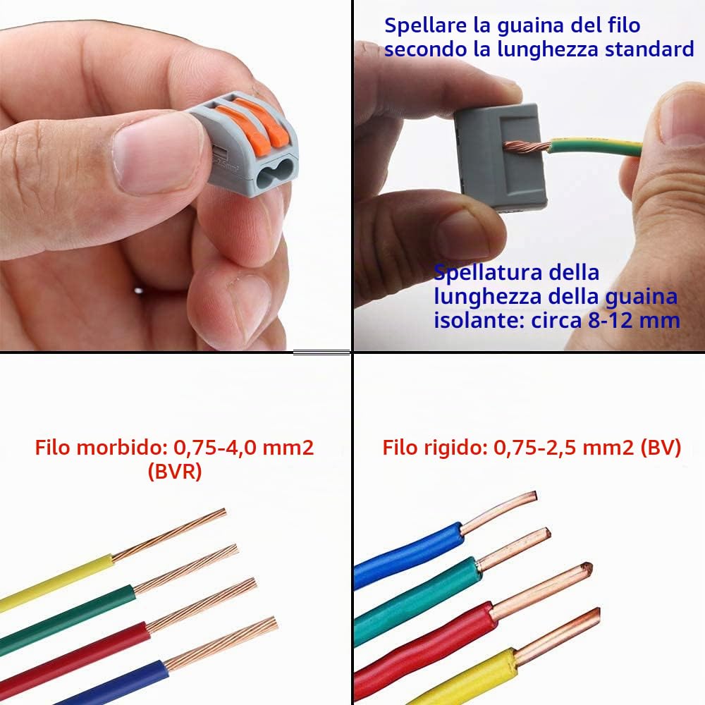 Morsettiere Elettriche, CESFONJER Connettori Elettrici Rapid, 2 Porte Conduttore Compatto Connettore, Leva-Dado Cavo Connettore, Morsettiera Connettore Molla (33pcs)