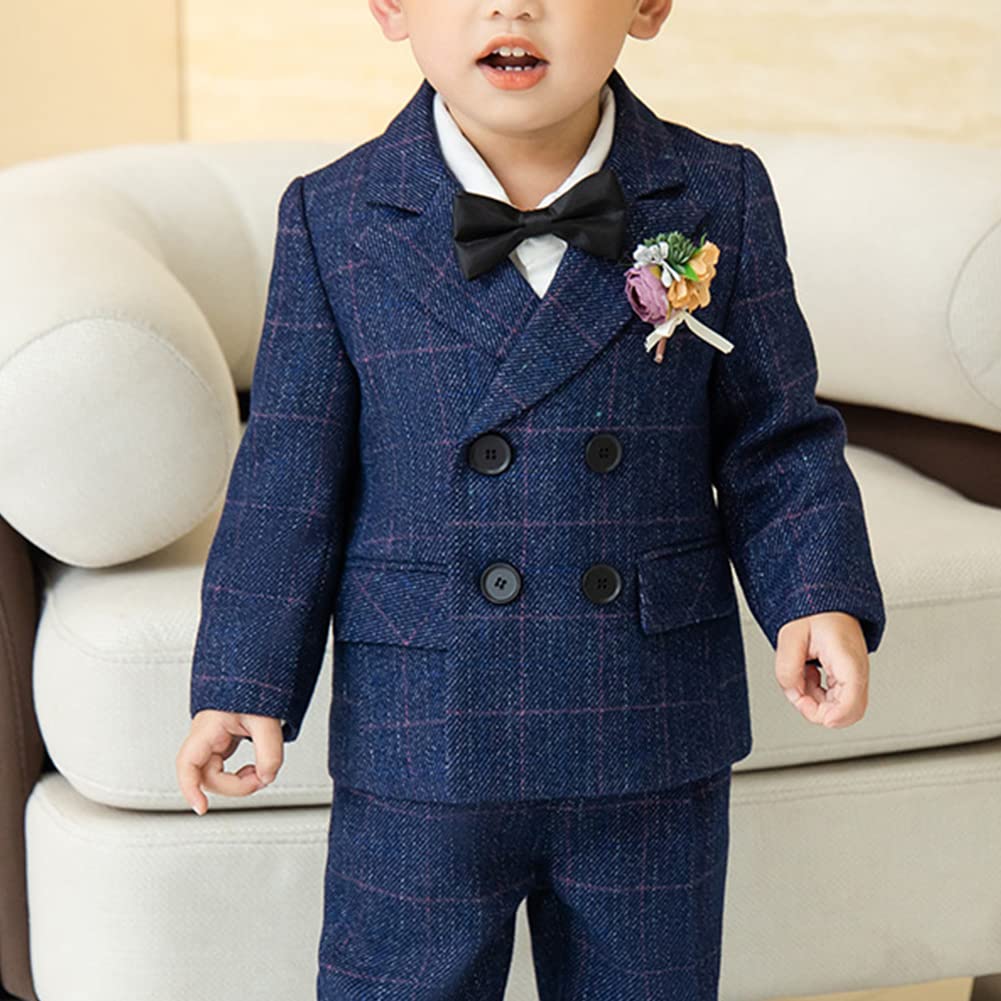 4/5/6 Piezas Traje de Boda para Niños Graduación Traje,Conjunto de Traje a Cuadros con Doble Botonadura Bebe Niño de Traje de Caballeros para Ceremonia Fiesta Trajes de Bautizo de Chico