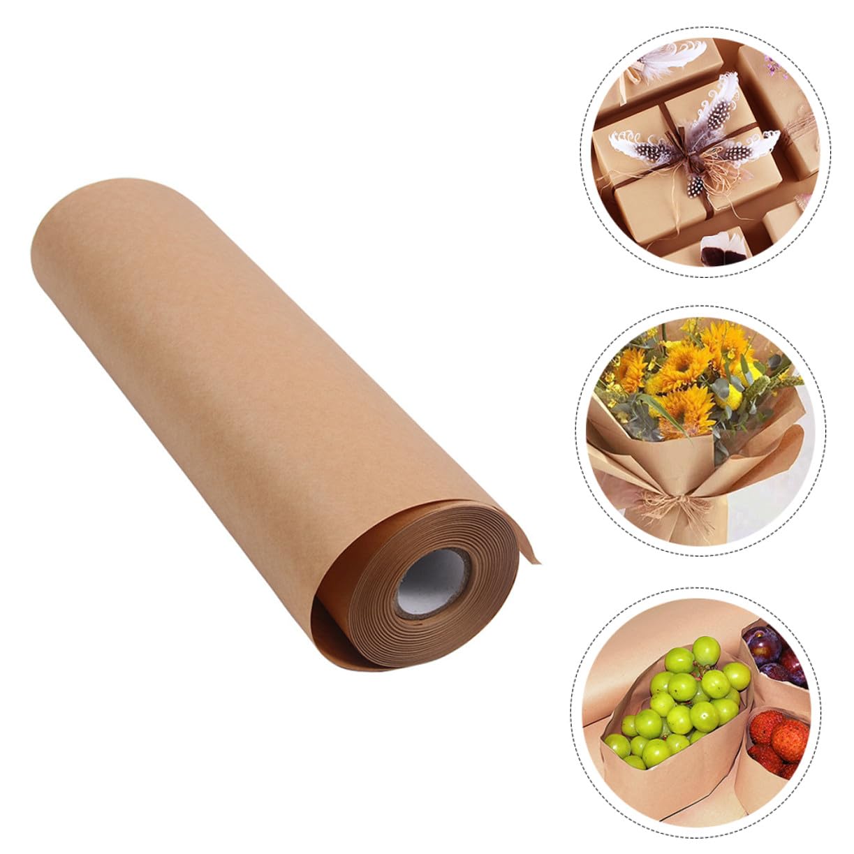 SHINEOFI Papier Kraft D’emballage 45 Cm X 30 M pour Loisirs Créatifs et Emballages Présents, Rouleau Marron Naturel, Usage Artisanal et Décoratif, Fleurs et Emballages Fête