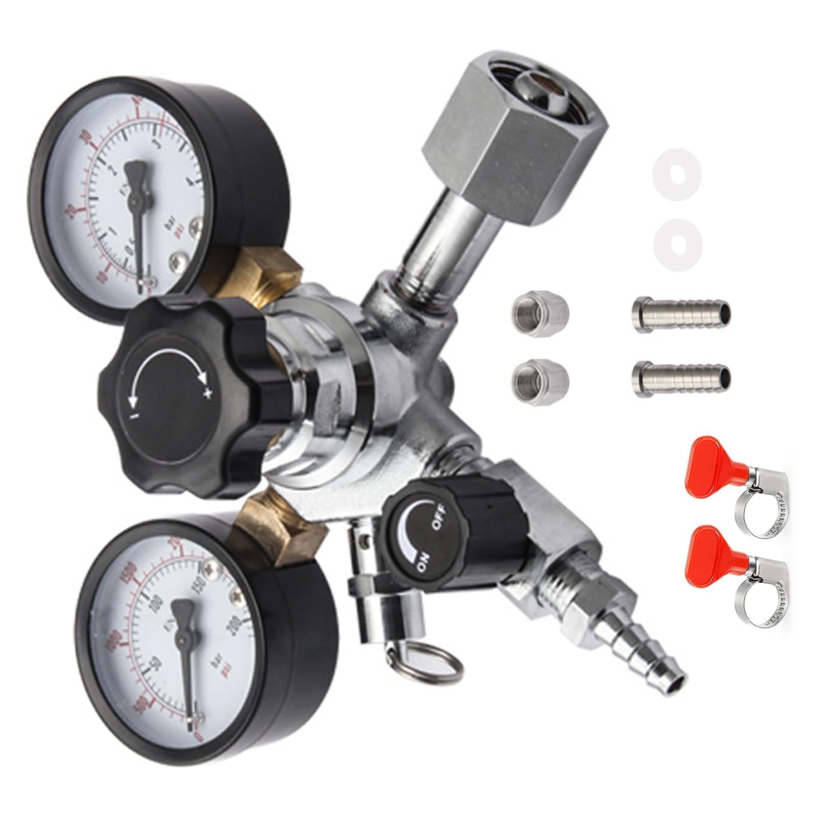 CO2 Regulator Carbon Dioxide Pressure Reducing Stainless Draft Machine Double Stage 5 / 16in Regulator Double Stage