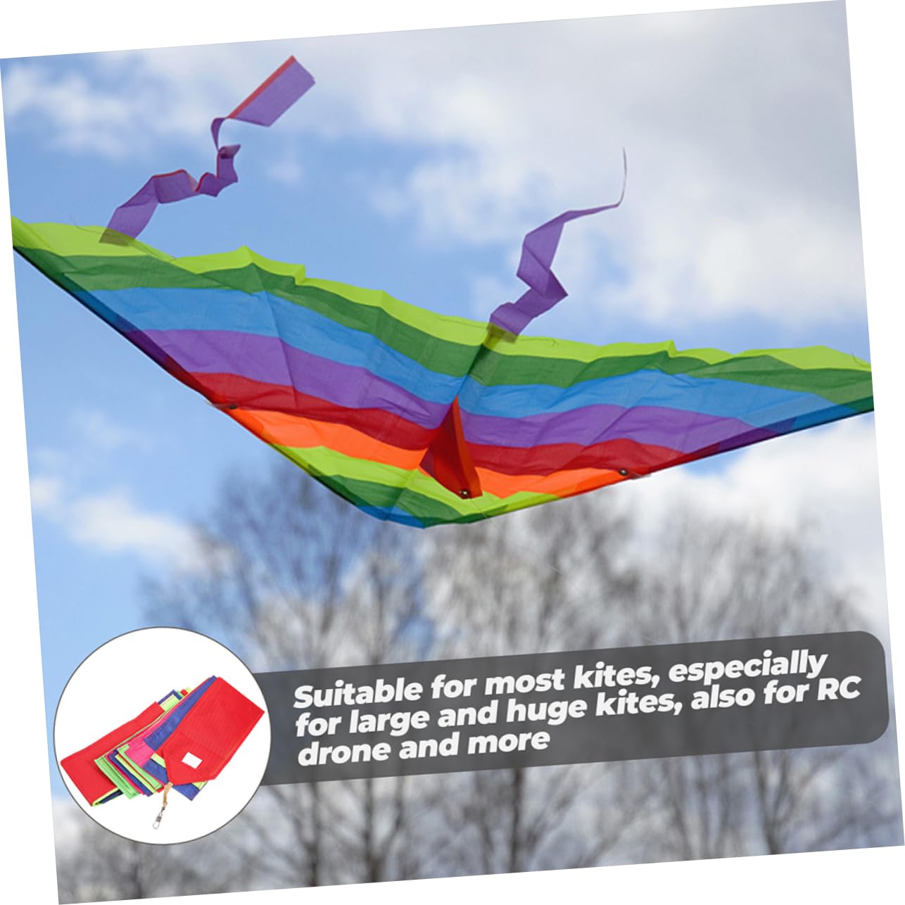 CORHAD Hand Ribbon Kite Tail 2pcs Kite Tail Rainbow Ribbon Easy Install Connector