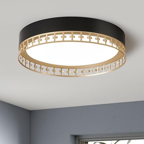 Peblto Lámpara de techo moderna negra y dorada, lámpara de techo redonda LED minimalista de montaje empotrado, accesorios de iluminación de cocina,