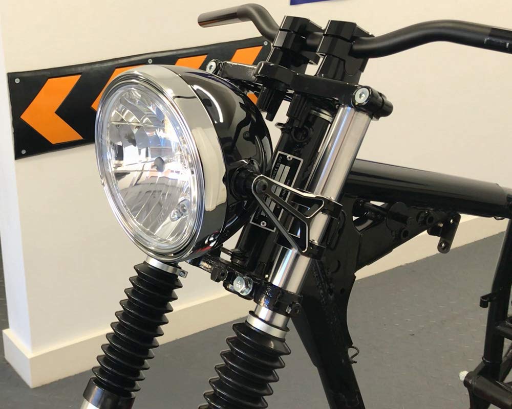 Alchemy Parts Moto 8" Pollici Faro 12V 55W Acciaio Nero Classic Retrò Vecchia Scuola Stile