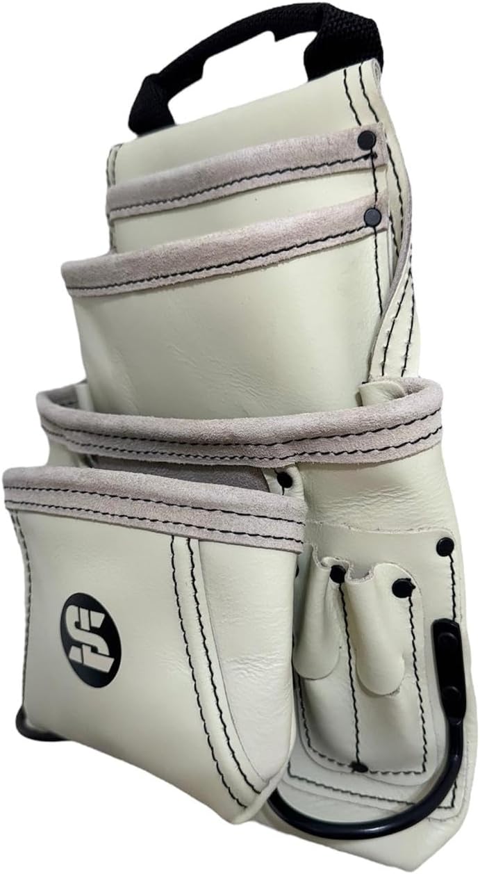 Versatile 10-Pocket Top Grain Leather Tool Bag with Hammer and Tape Holder, Belt Attachment - Ideal for Carpenters, Electricians, Framing, Drywall - Includes Screw and Nail Bags