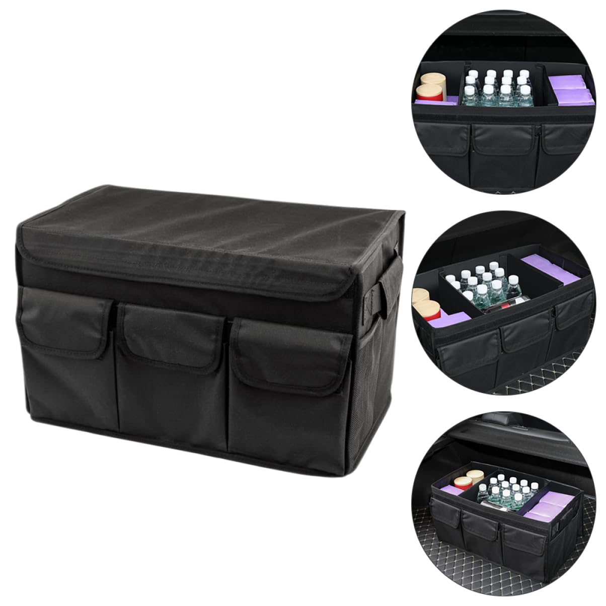 Scatola Organizer per Bagagliaio Auto, Organizer Box Pieghevole Oxford Nero, Grande Capacità, per Viaggio e Ordine Rapido