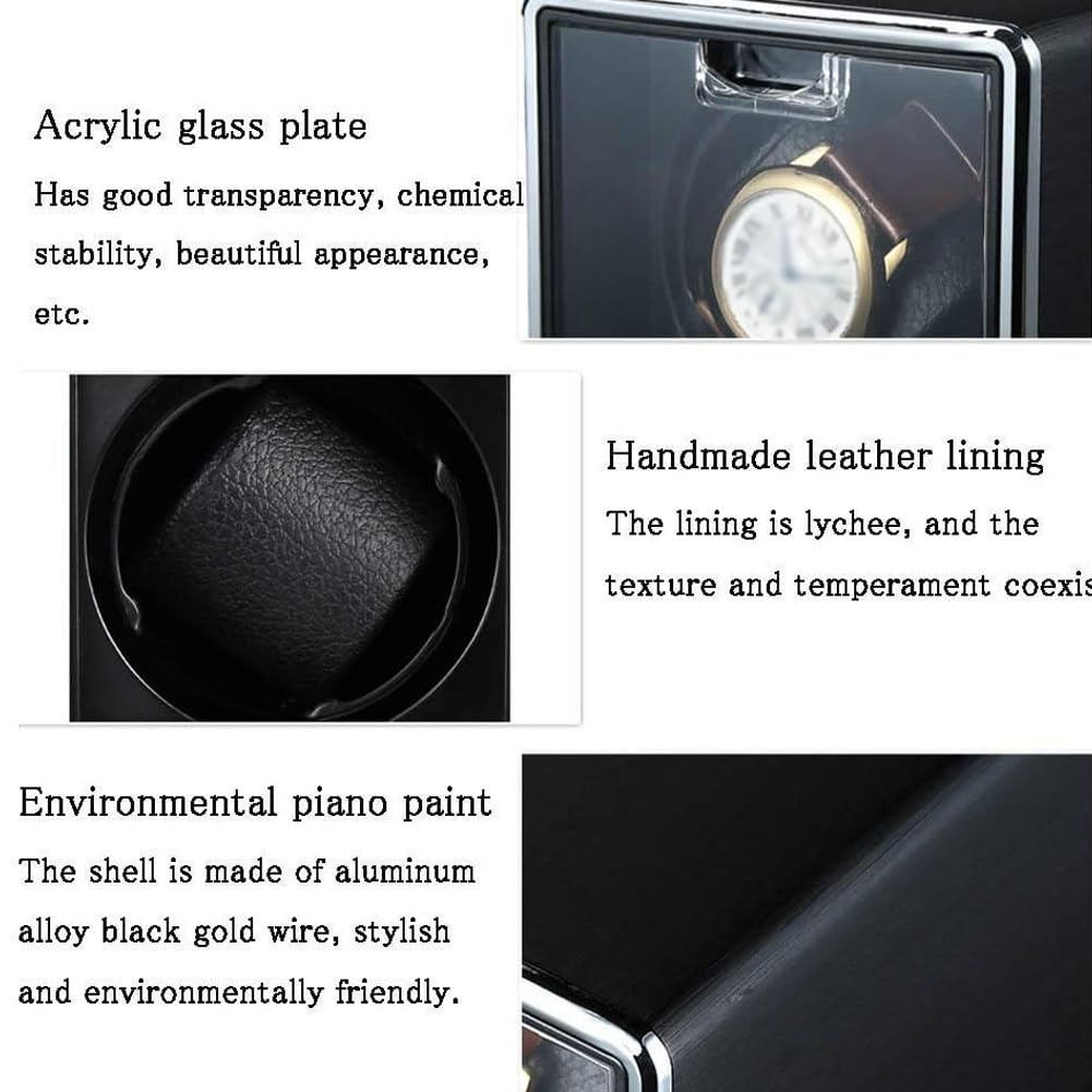 Relojero Automatico, Caja Relojes Automaticos Ultrasilencioso Black | Motor Japonés de 5 cm Antimagnético con 4 Velocidades Ajustables Forro de Cuero Y Carcasa de Aleación de Aluminio